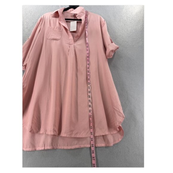 Ekouaer Tunic Top Womens S Pink Popover 3/4 Roll Tab Sleeve V-Neck Coastal Chic - Picture 6 of 8